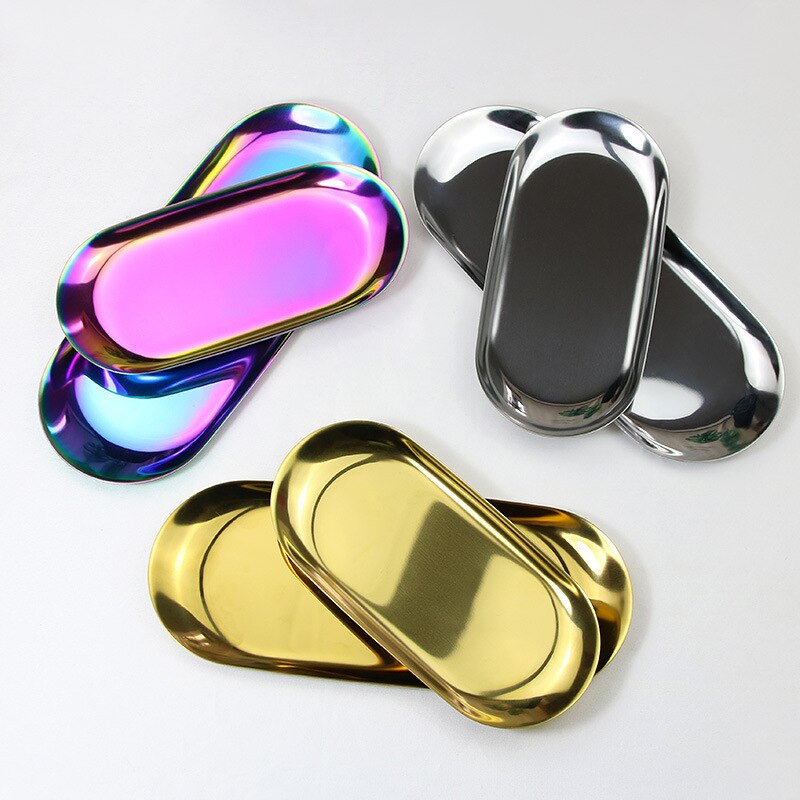 Style nordique ovale bijoux stockage plateau de service plateau en acier inoxydable plateau de nourriture stockage en métal or décoration organisateur de la maison