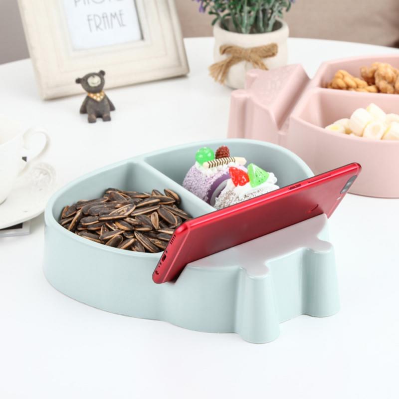 Shape Lazy Snack Bowl Plastic Double Layers Snack Storage Box Bowl Fruit Plate Bowl With Phone Holder For TV