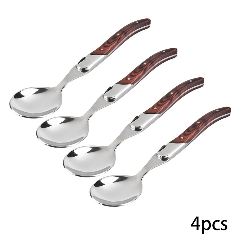 Laguiole middagssked stor matsked träskaft soppa ris servera skedar rostfritt stål träbestick 22cm 8.7 tum 2/4/6 st: 4 st