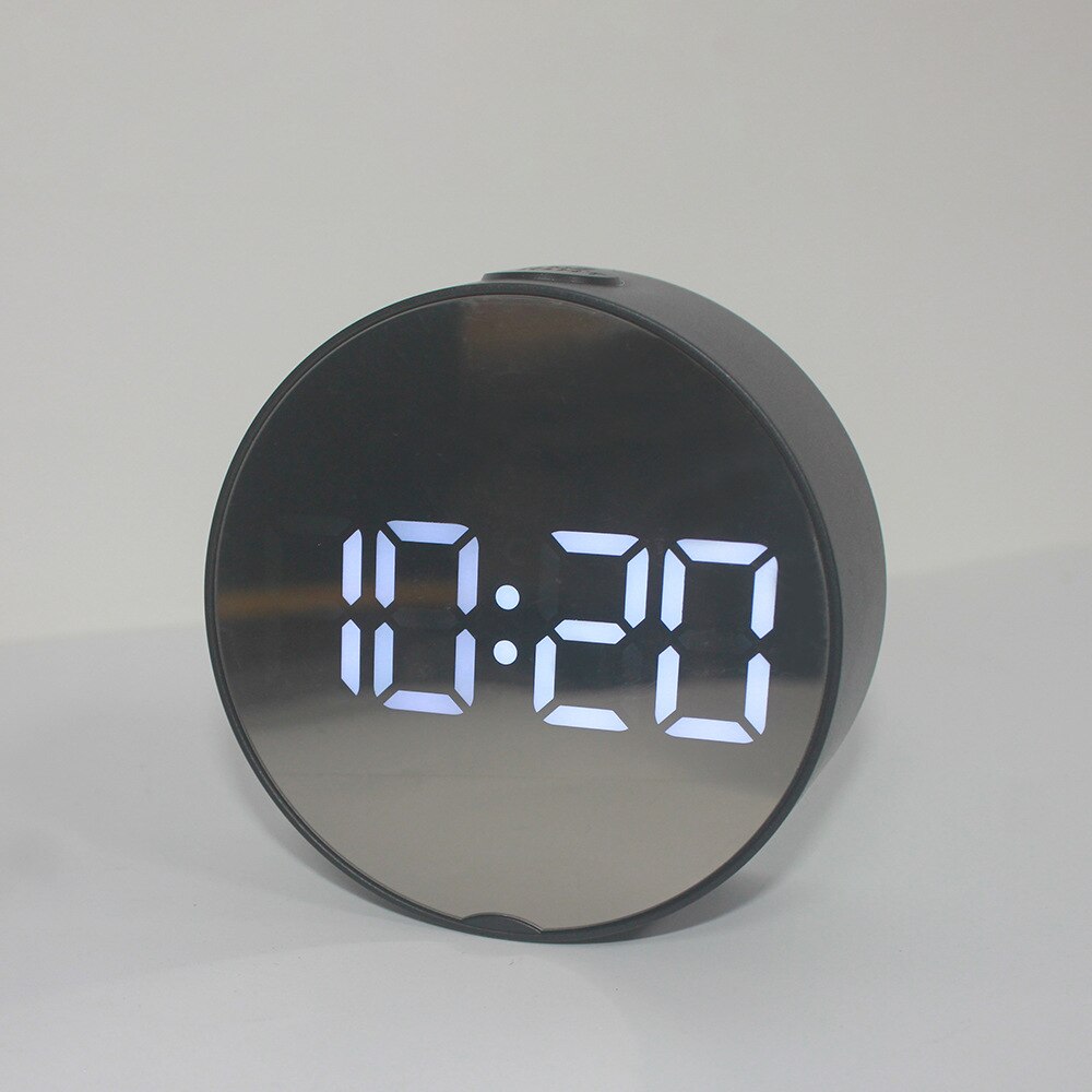 Horloge électronique ronde multifonctionnelle avec réveil LED miroirs, grand écran, horloge numérique multicolore: Black and white
