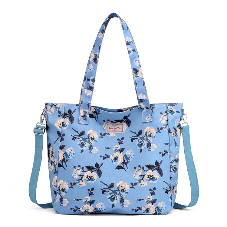 Women Handbag Big Size Tote Ladies Casual Flower Printing Nylon Shoulder Messenger Bag Beach Bolsa Feminina: Sky blue