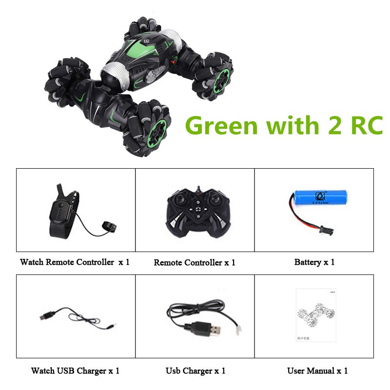 JJRC Q78 1:14 2,4G Seitlichen Bewegt Sich Wandelbare Amphibien 360 Grad Rotation RC Auto Fernbedienung Auto RC Stunt Auto: Green with 2 RC