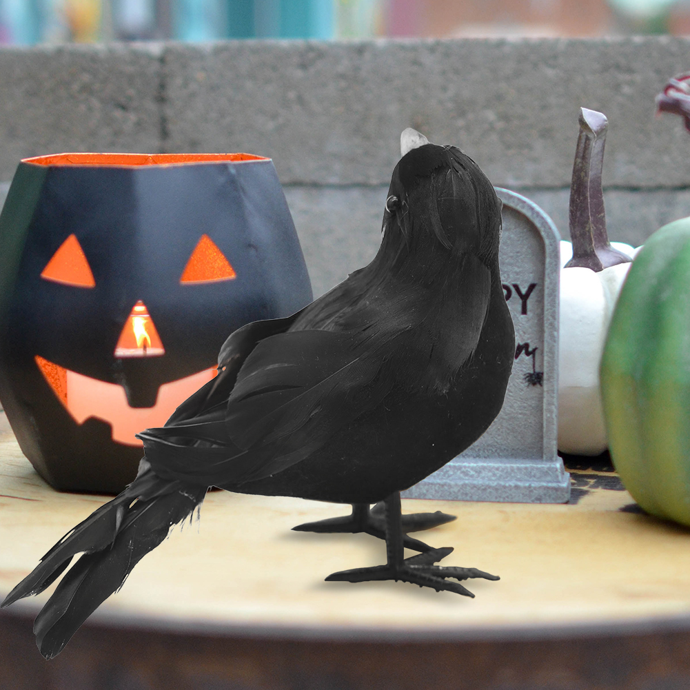 6 st svart fjäderkråka halloween-rekvisita hånlig kråka läskig fjäderdekoration rekvisita halloweenfest läskiga djur skräckrekvisita