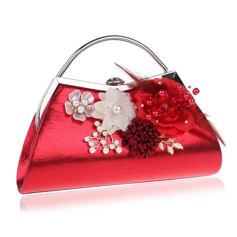 Bloemen dames avondtassen blad diamanten kralen handgemaakte stijl dames clutch portemonnee avondtassen dames kettingen handtas: Rood