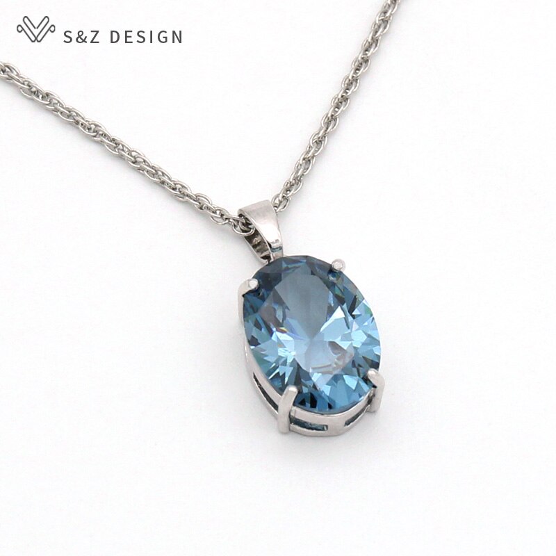 S&Z Oval Egg Shape Cubic Zirconia 585 Rose Gold White Gold Pendant Necklace For Women Wedding Party Jewelry