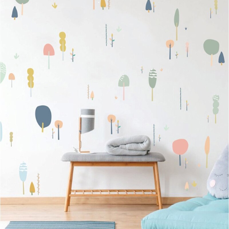 Sapling Cartoon Trees Ins Wall Stickers DIY Nordic Style Baby Kids Room Decals Removable Bedroom Home Office Decor Paste