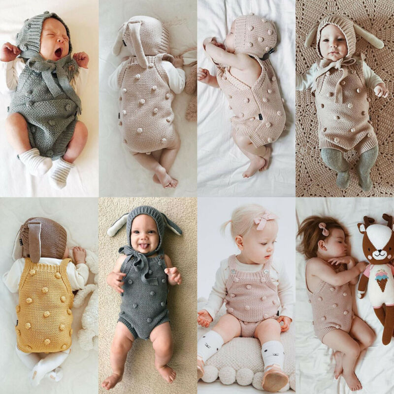 Infant Newborn Baby Boy Girl Rompers Solid 4 Colors Sleeveless Knit Jumpsuit Romper Cotton Clothes Outfit