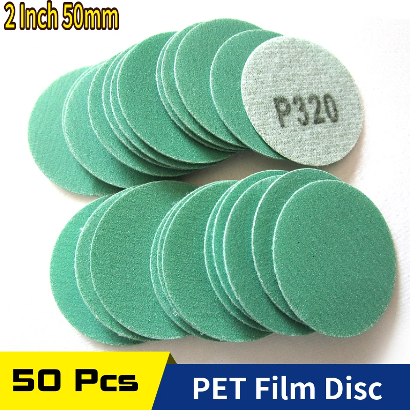 Schleifscheiben, 5,1 cm, PET-Folie, 50 mm, Hakenschlaufe, nasses und trockenes Schleifpapier für Exzenterschleifer, Holzbearbeitung, Auto, Polieren, Veredelung