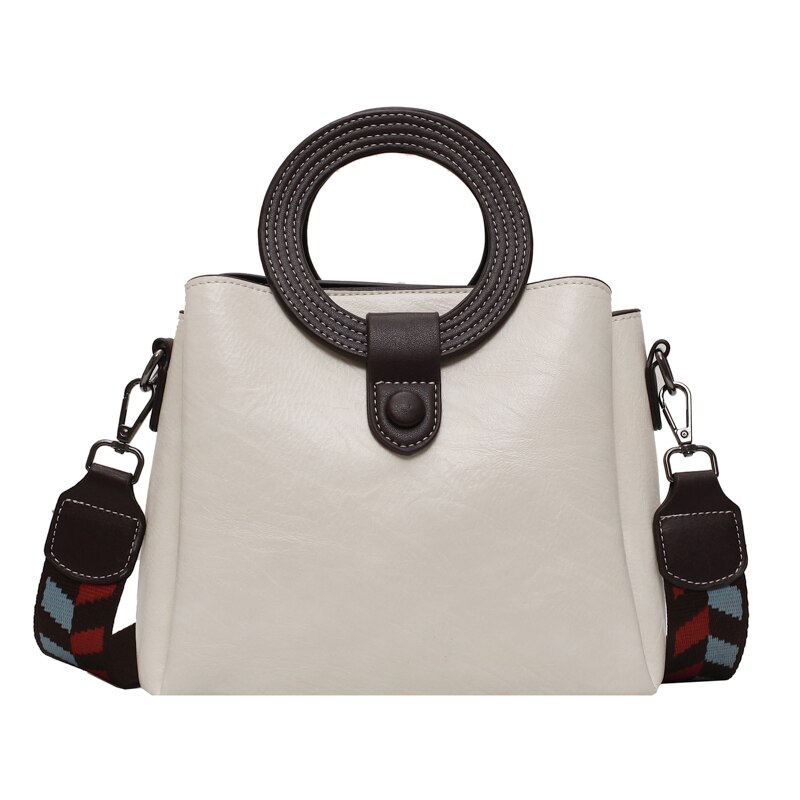 Mode Dames Tassen Dames Handtassen Circulaire Hechtdraad Handvat Retro Vrouwen Schoudertassen: WHITE