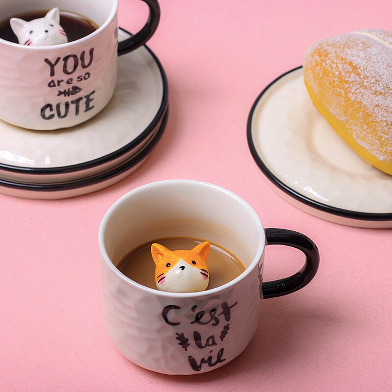 Ceramic Tea Cup Set Cute Cartoon Japanese Style Dessert Cup And Saucer Set Coffe Koffie Kopjes Tableware Teaware ED50BD