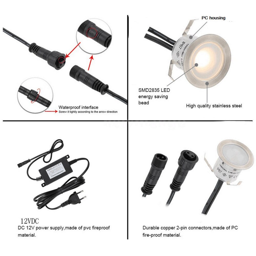 12V LED Deck Light Underground lampa ze stali nierdzewnej wodoodporny IP67 wpuszczone oświetlenie schodowe LED Light Wall Spotlight 16 sztuk/partia