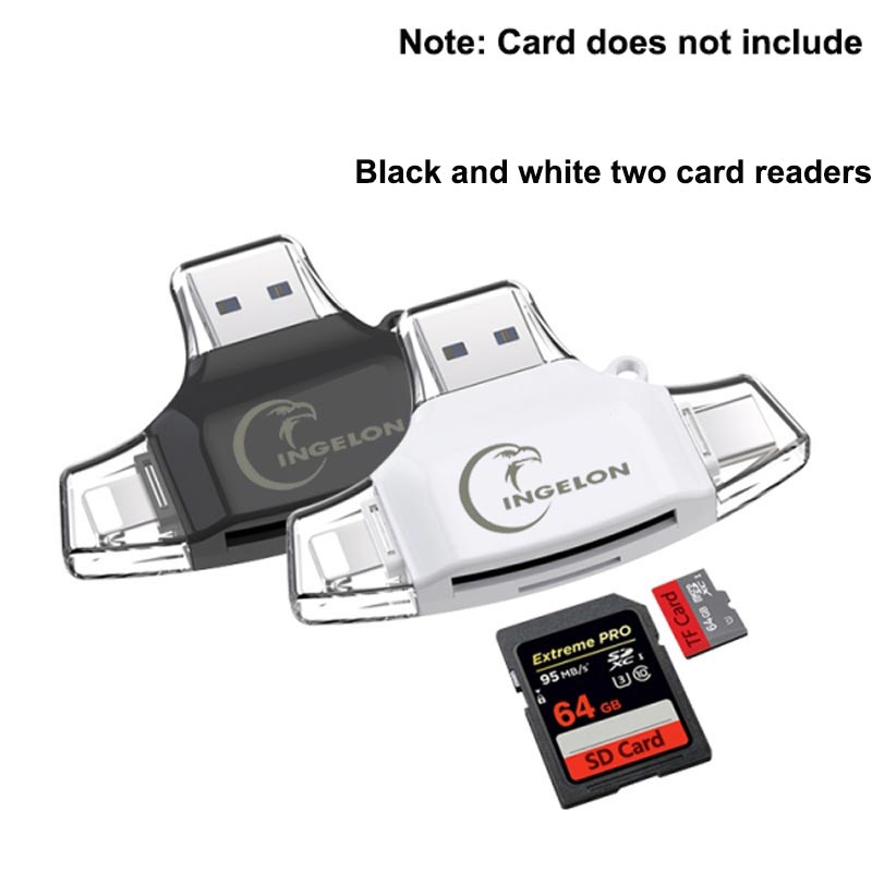 Ingelon USB SD Card Reader sd micro SD reader Adapter lightning usb otg cardreader type c For adaptateur iphone smartcard reader: R012-Two B and W