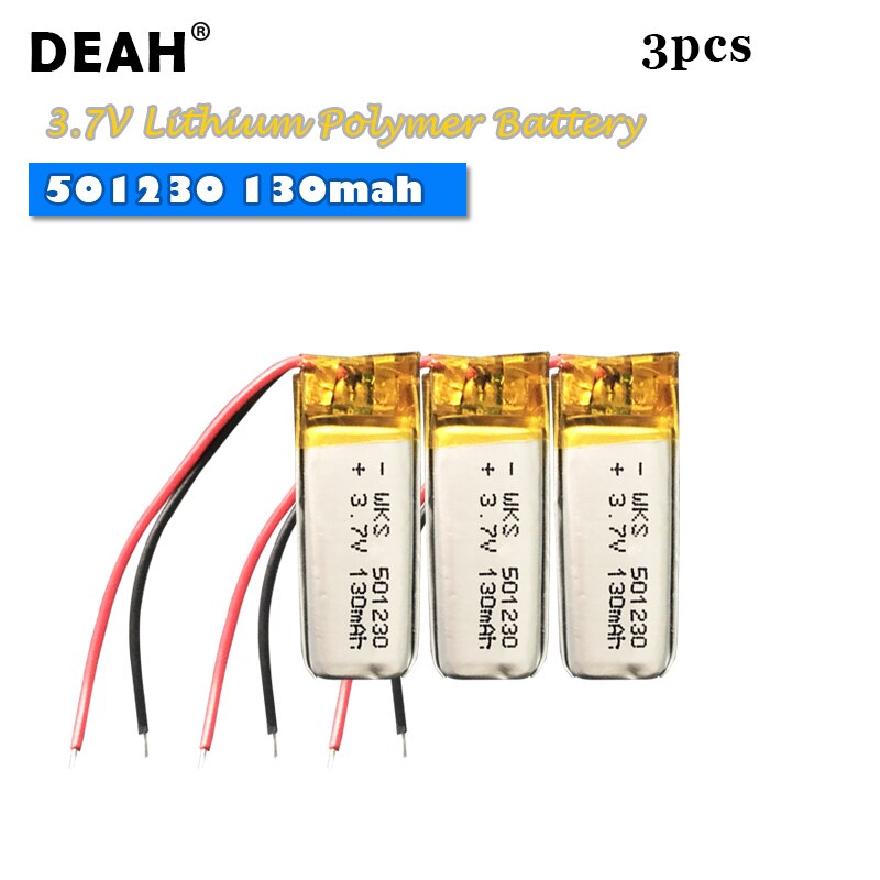 Lipo cells 3,7 V batería recargable de 501230 mah, batería de polímero de litio para MP3, MP4, GPS, Auriculares Bluetooth, altavoz, lápiz de lectura, 1/2/3 uds.: 3PCS 501230