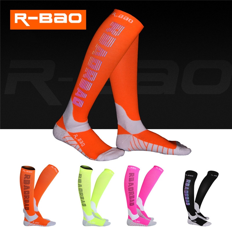 R-BAO Colorful Reflective Compression Running Cycling Socks High Grade Reflecting Logo Function Night Run Mens