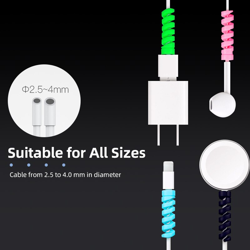 4 stuks telefoon usb oplaadkabel beschermhoes oortelefoon oplaadsnoer datakabel twist cover veer touw kabelopwinder