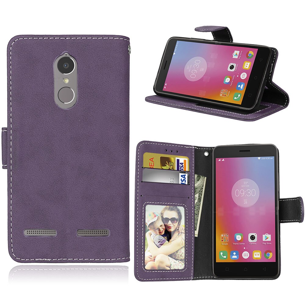 De cuero para Lenovo K6 funda magnética de cuero Flip para Lenovo K6 de 5,0 "K33a48 K33a42 teléfono caso cubierta con titular de la tarjeta: For Lenovo K6 Power / Purple