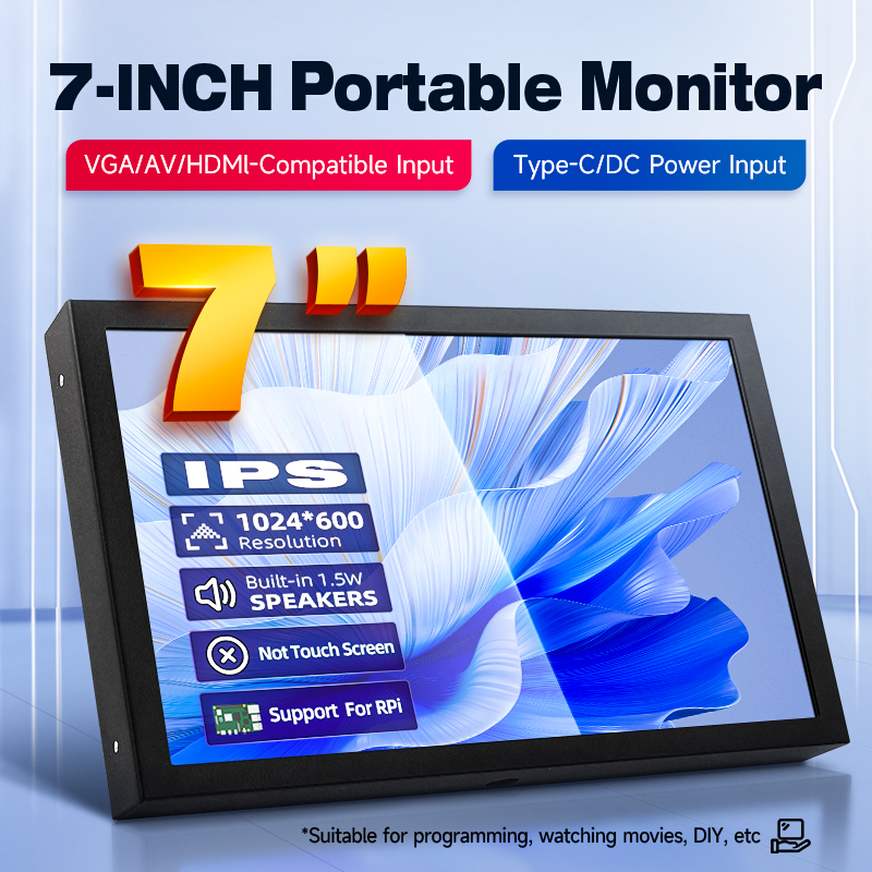 7 inch ips draagbaar scherm 1024 x 600 scherm hdmi-compatibel vga av-ingang dc type-c voeding voor pc laptop camera tv-box dvd lcd