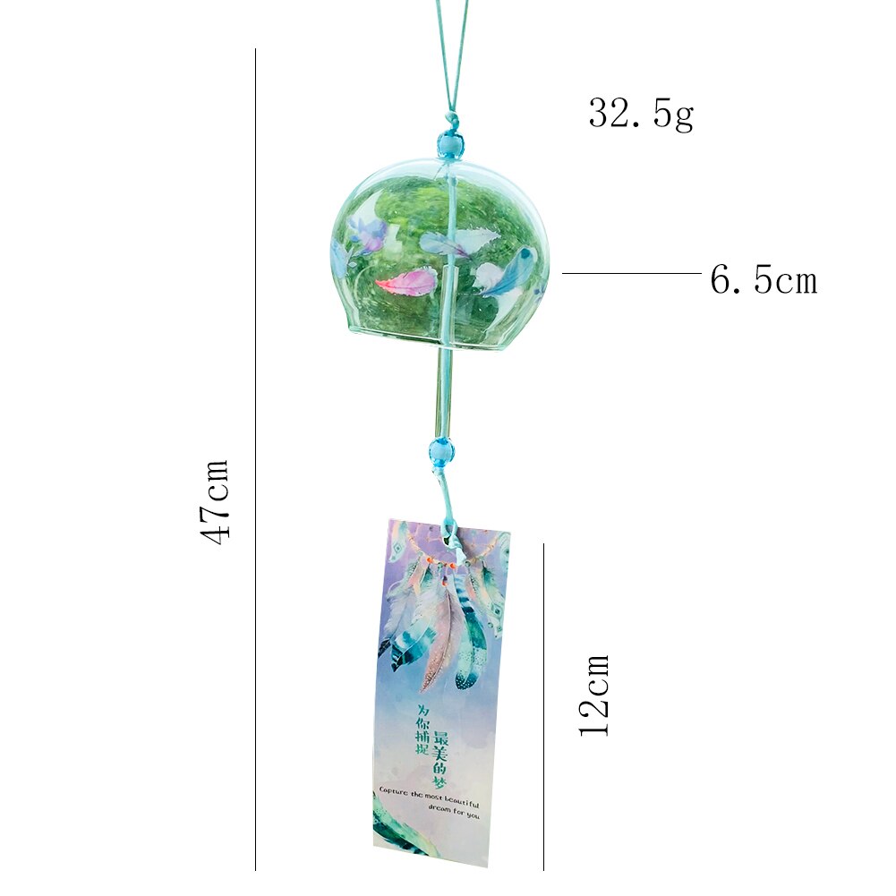 Japanese-style Handmade Painted Flowers Feather Glass Wind Chimes Sticky Note Tassel Pray Blessing Feng Shui Yard &amp; Garden Decor: 1PC  feather