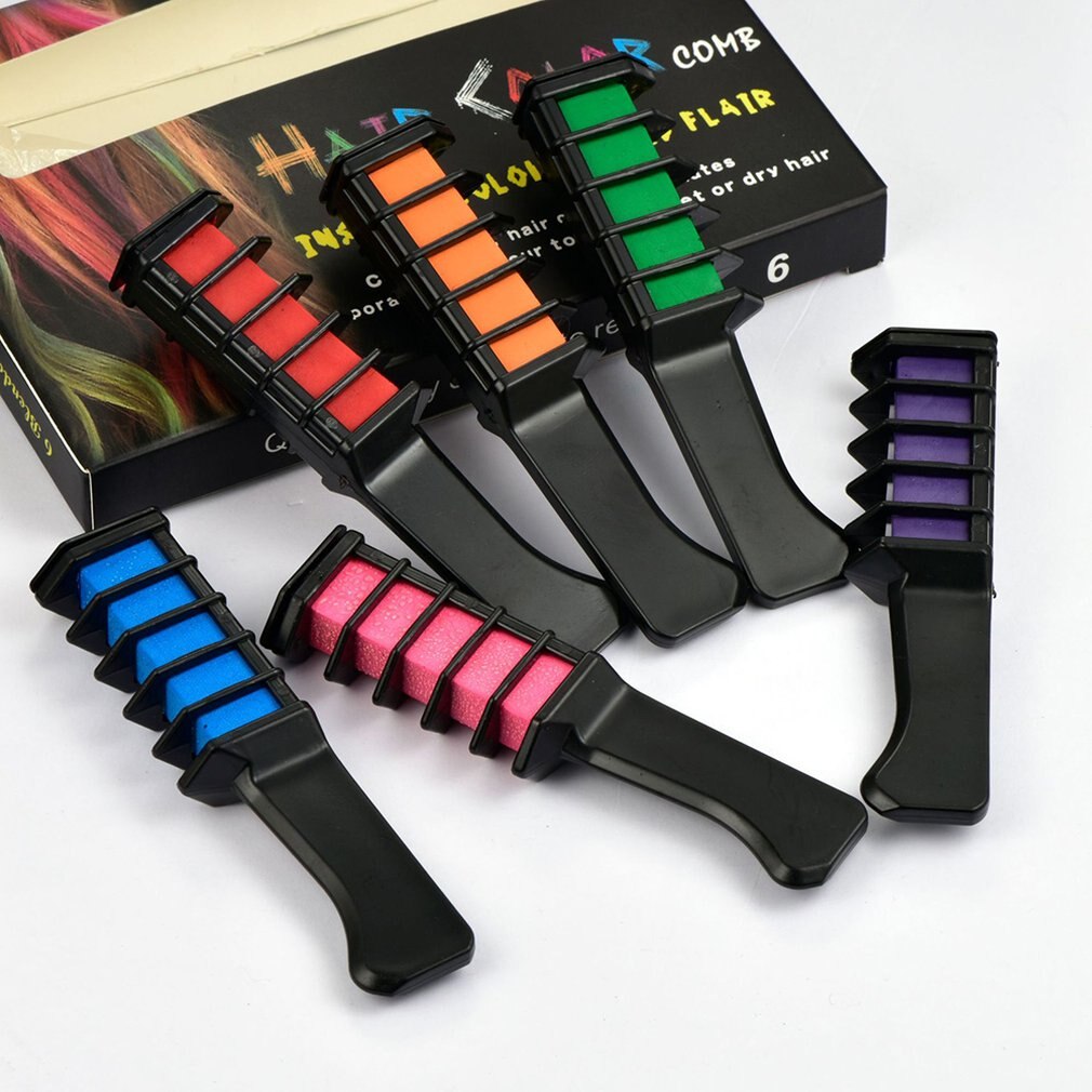 Peine de tiza para el cabello, 6 uds., Mini peine para tinte de pelo no tóxico lavable, para niños, adolescentes, , Cosplay DIY