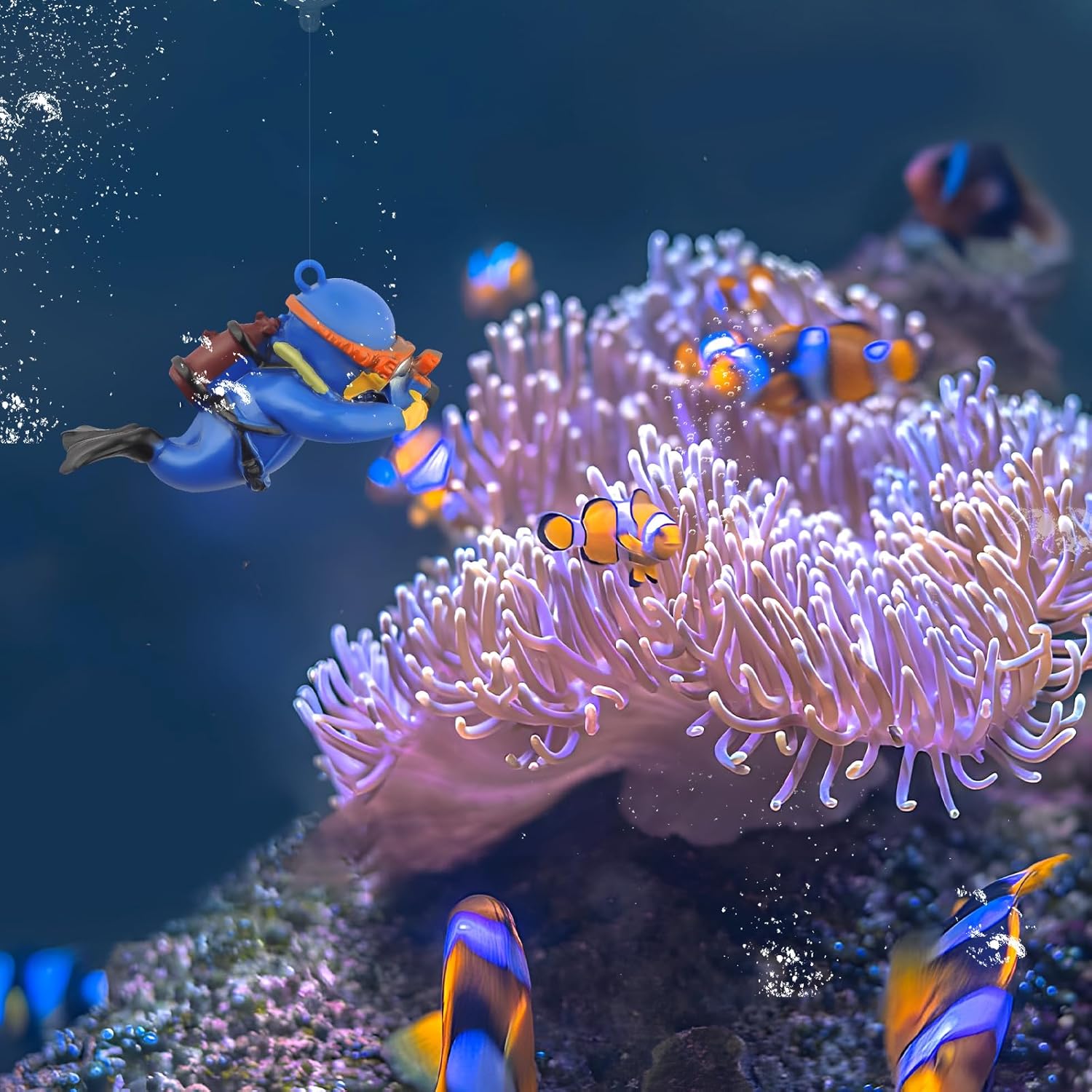Fish Tank Decoration Floating Diver Ornaments Set Blue Guy Figurines for Underwater Scenery Bottom Aquarium Decor