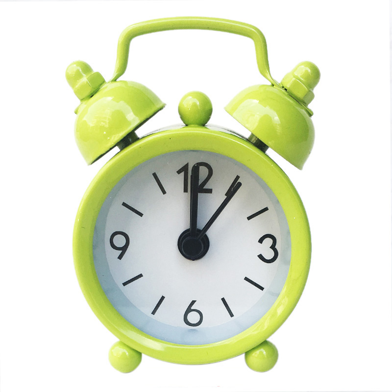 Mini Alarm Clock Electronic Round Number Double Bell Desk Table Digital Quartz Clock Home Decoration Retro Portable: green