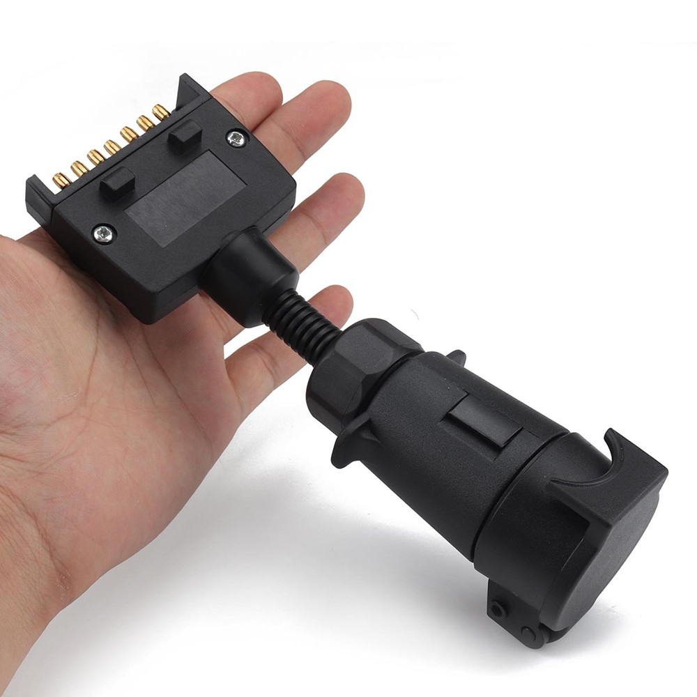 Car Trailer Adaptor 7 Pin Flat Male plug to 7 Pin Large round Female socket