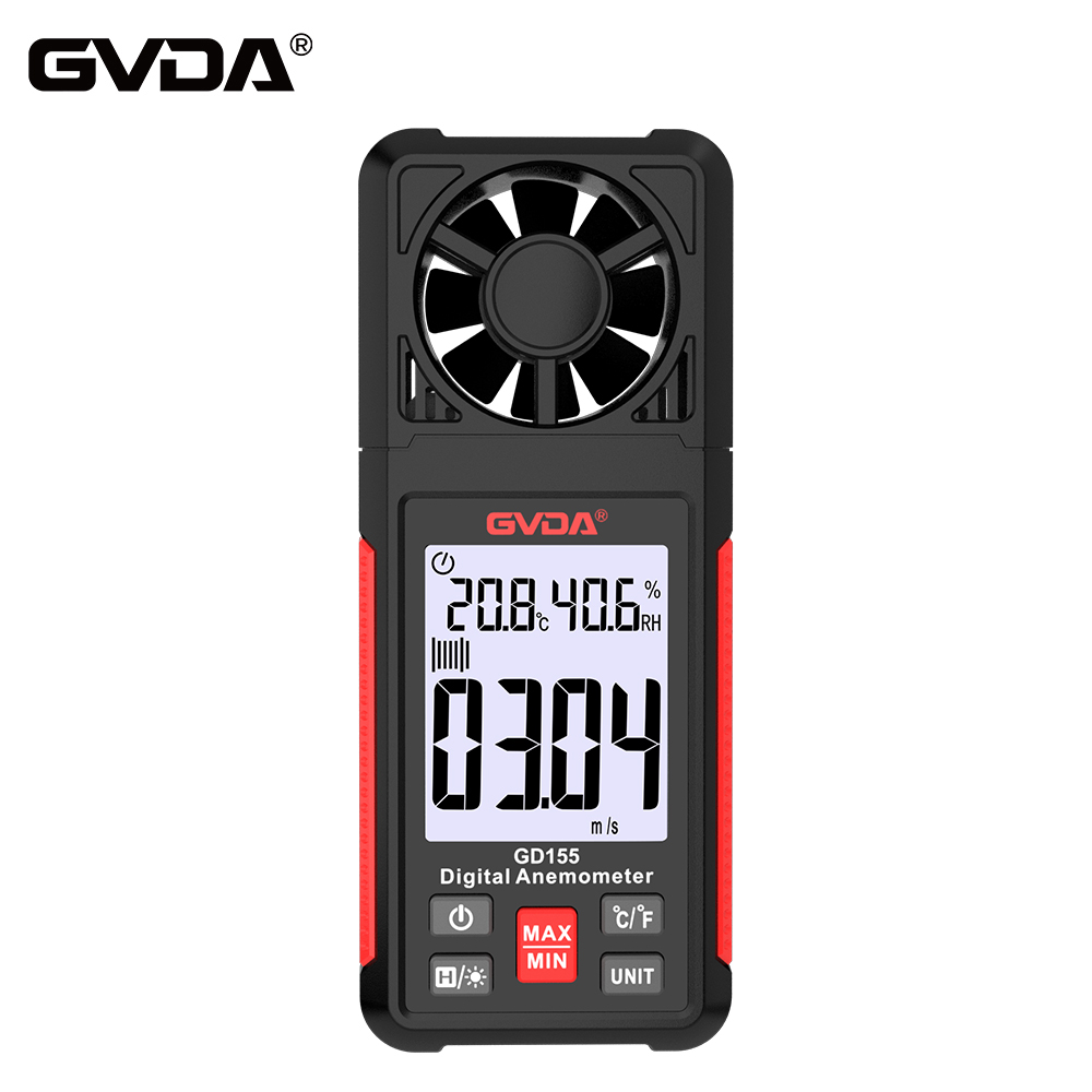 Gvda Digitale Anemometer Draagbare Windsnelheidsmeter Luchtsnelheidsmeter Windmeter Lcd Backlight Display Temperatuur Vochtigheidsmeter