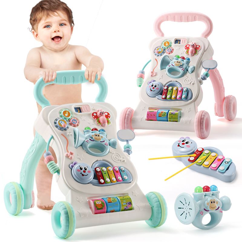 Baby Walker Speelgoed Multifunctioneel Peuter Trolley Zitten te Stand ABS Muzikale Wandelaar met Verstelbare Schroef voor peuter