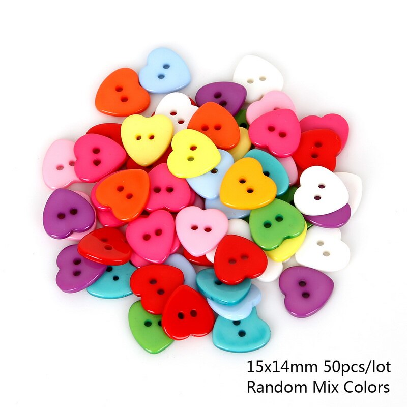 50-100 Uds. Botones de dibujos animados de estrella redonda del corazón para mezclar la forma DIY, botones de plástico para coser ropa de los niños: 15X14mm 50pcs