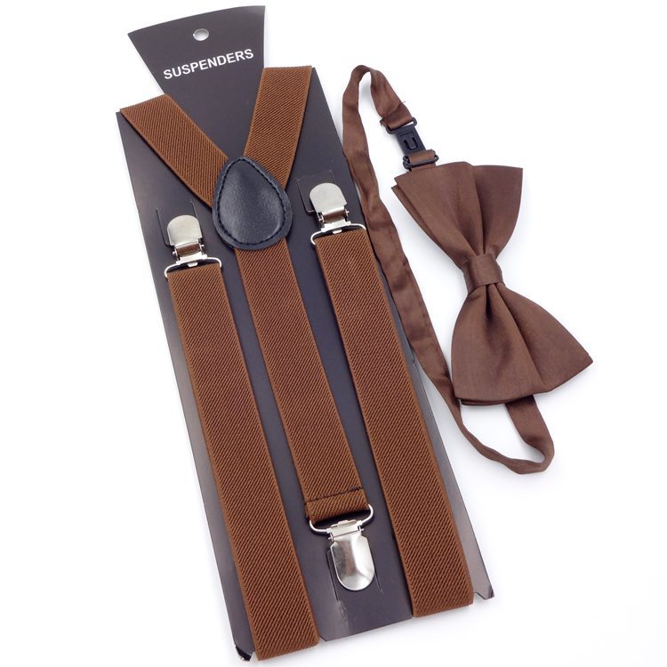 Suspenders with Bowtie Men Bow Tie Set Mens Braces Womens Adjustable Suspenders Pants Wedding Ties Accessories: Coffee