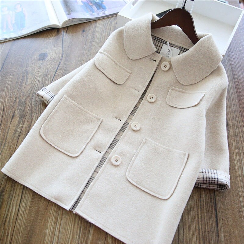 Meisjes lange windjack kinderwollen jas koreaans: Beige / 5t