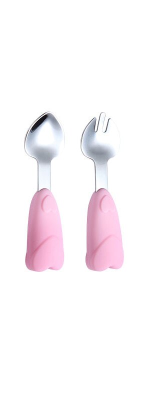 3Pcs/set Baby Silicone Bowl Infant Food Grade Complementary Feeding Tableware Set Baby Toddler Training Spoon Fork Set with Box: pink fork spoon