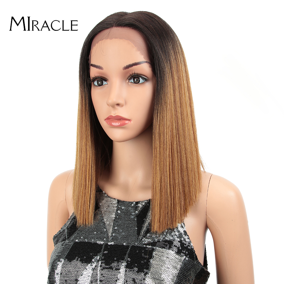 Bob Wig Synthetic Wig Short BOB 14 inches Synthetic Lace Wig Ombre Blonde Cosplay Wigs For Black Women Miracle Wig