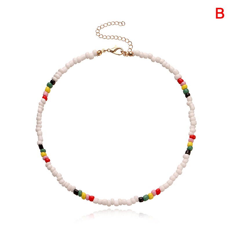 Handgemaakte Seed Bead Choker Kleurrijke Kralen Korte Kraag Ketting Voor Vrouwen Beach Party Sieraden: B