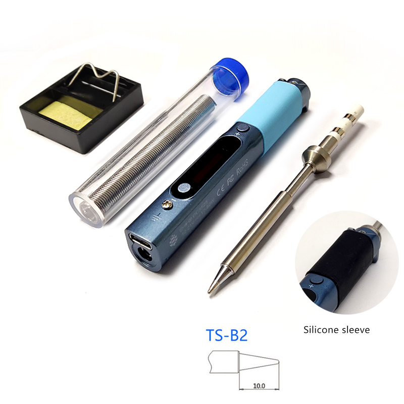 Pine64 Pinecil Smart Mini Portable Soldering Iron Dual Power USB-C DC5525 DC Jack Welding Tool with B2 BC2 KU C1 Tip: Blue B2 Tip Stand3