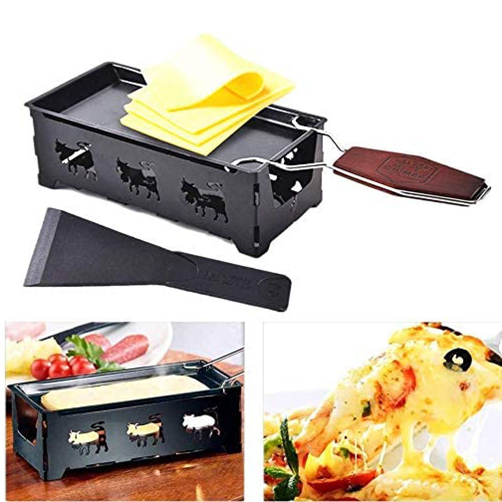 Barbeclette Cheese Non Stick Melting Pan Mini Cheese Baking Tray For Home Wire Handle Baking Pan With Small Spatula#45