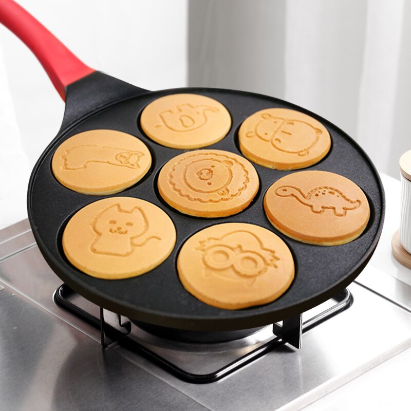 Padella per uova a 7 fori padella antiaderente di alta qualità simpatica macchina per la colazione per bambini con motivo a piccoli animali assolo per stufa a gas