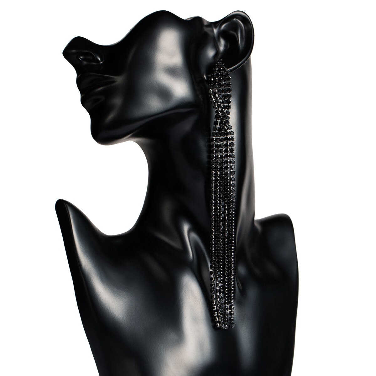 Europe and America Super Long Earrings Golden Black Woman Hyperbole Geometry Rhinestone Shining Jewellery