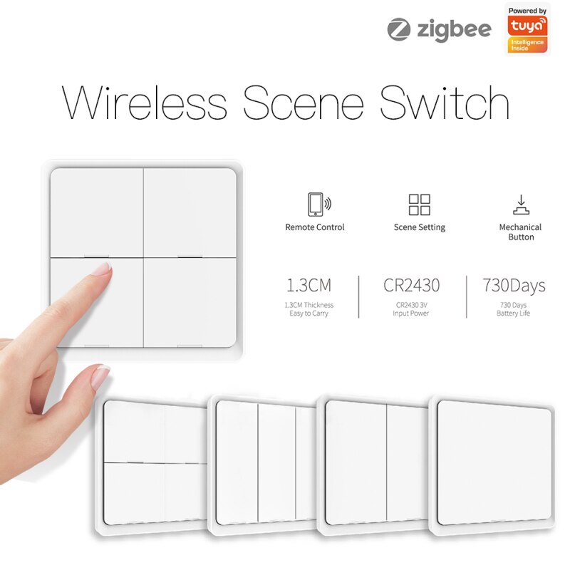 Smart Home Tuya Zigbee Wireless Smart Switch 4 Gang Remote Control Scene Switch Home Assistant Light Lamp Controller