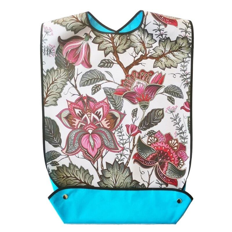 Reutilizável à prova dreágua adulto elder mealtime bib vestuário derramamento protetor de ajuda à deficiência avental floral flores impressão: 8