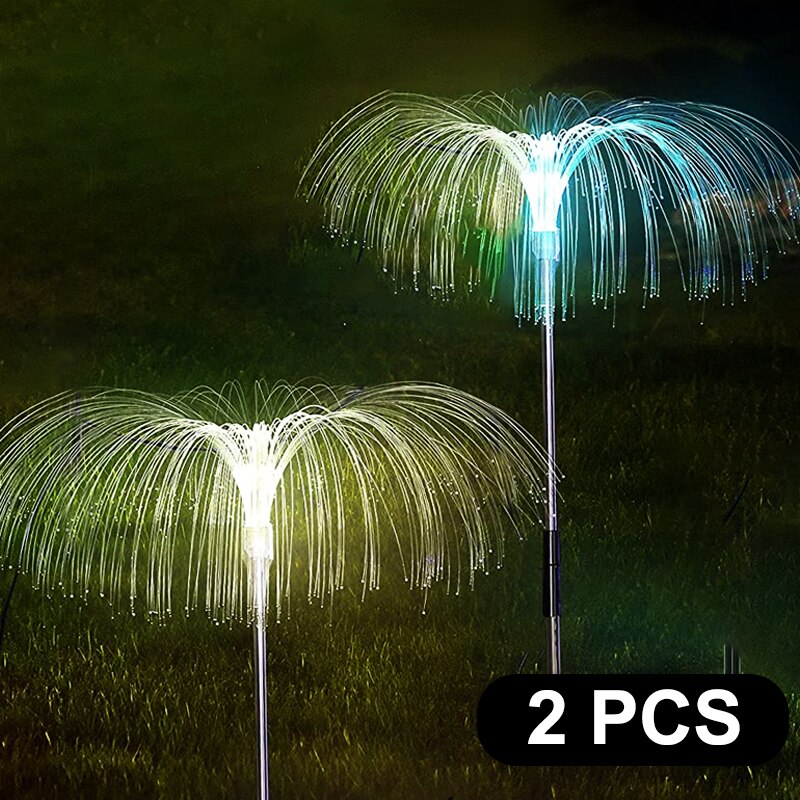 Solar Jellyfish Lights Waterproof Garden Lights Fiber Optic Lights Luminous Charging Garden Decorative Lights: 2 pcs