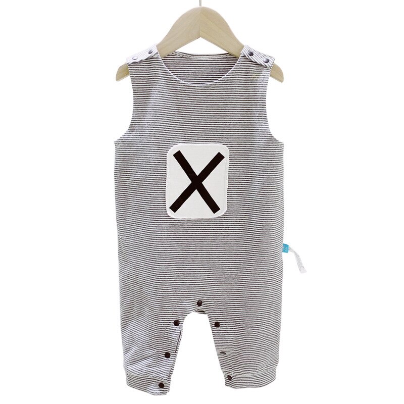 Baby Boys Summer Jumpsuit Toddler Clothing Newborn Boys Buttons Striped Romper Kids Sleeveless Romper Baby Clothes: 6M