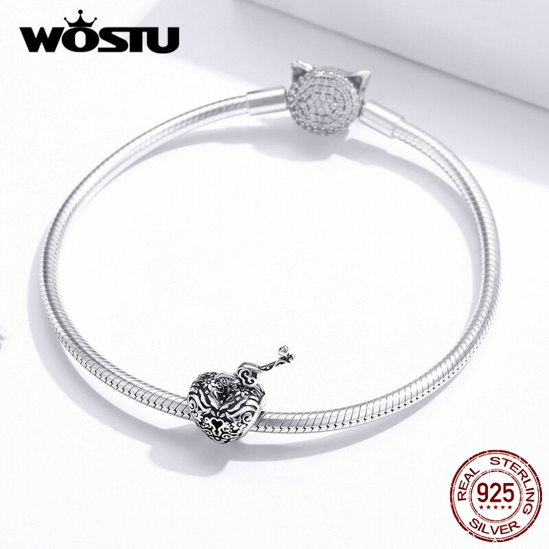 WOSTU 925 Sterling Silver Heart Lock Key Beads Vintage Charms Fit Original Bracelet Pendant For Women Necklace Jewelry CQC1447