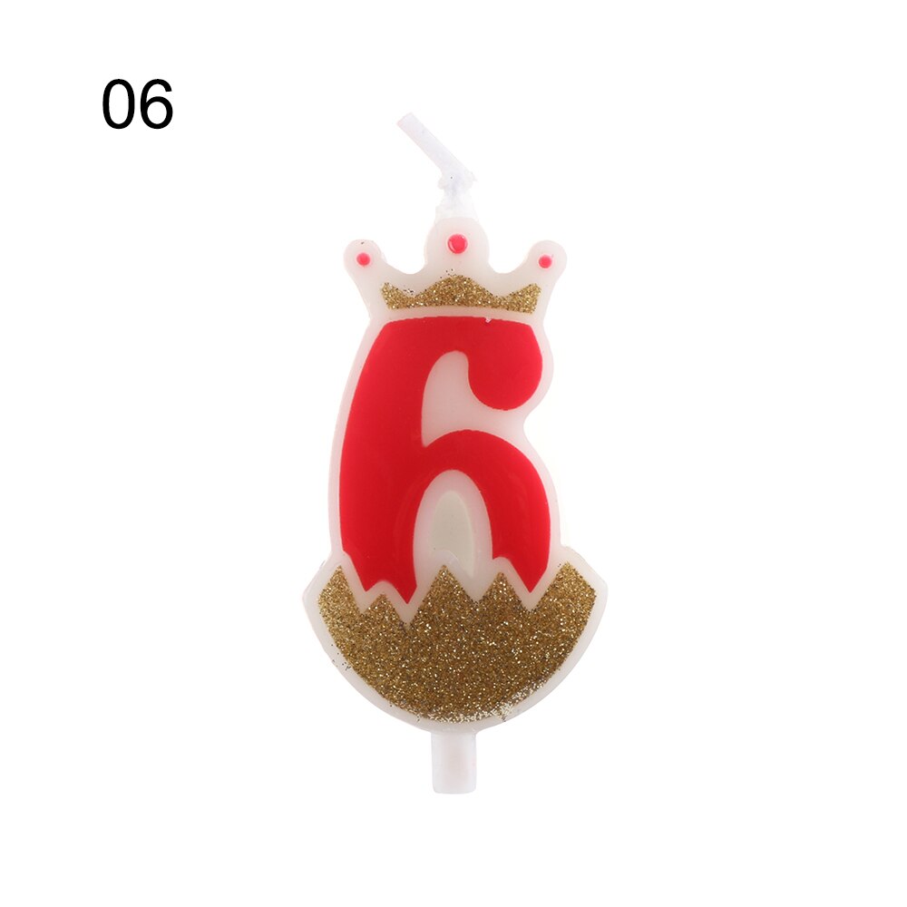 1PC 0-9 Numbers Cake Topper Birthday Wedding Digital Crown Candles Gold Red Number Party Supplies DIY Decoration for Baking: 6