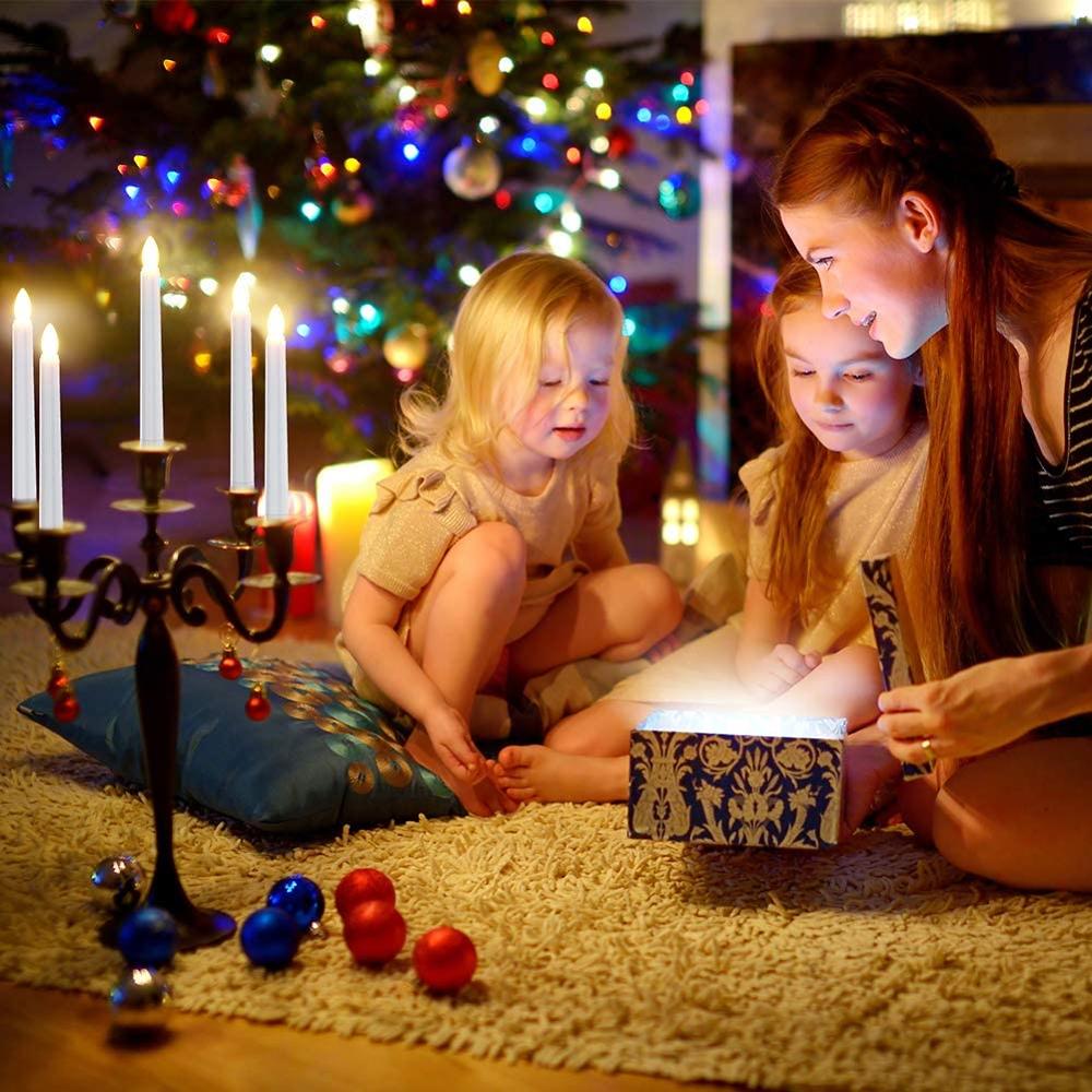 Christmas Decorations Window Candles Battery Operated Flameless Flicker LED White Taper Candle Lights with Remote Timer Night li
