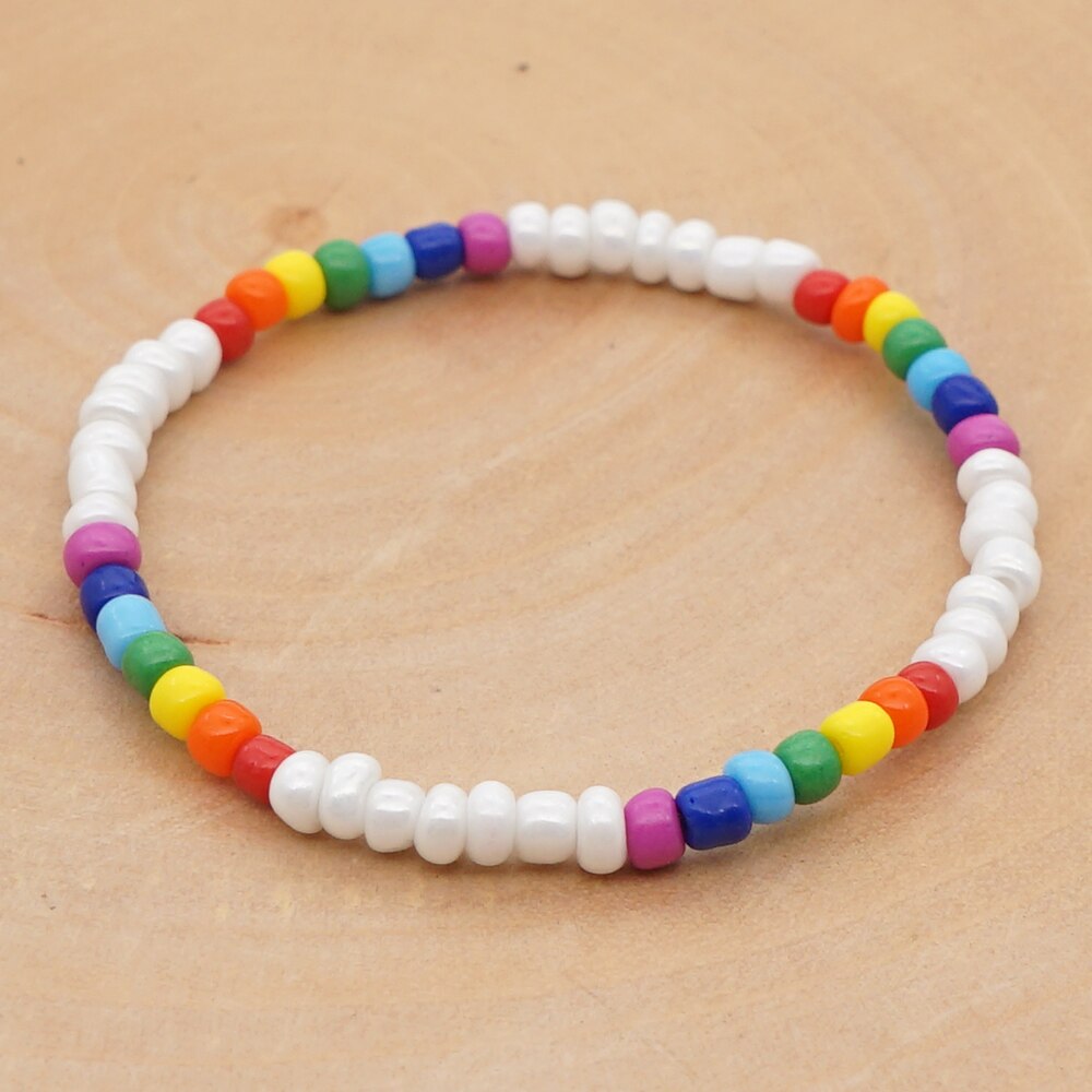 Go2 boho regenboog bohemian zaadkralen armband voor dames zomer handgemaakte sieraden elastische japanse kraal: Rff 20072203a