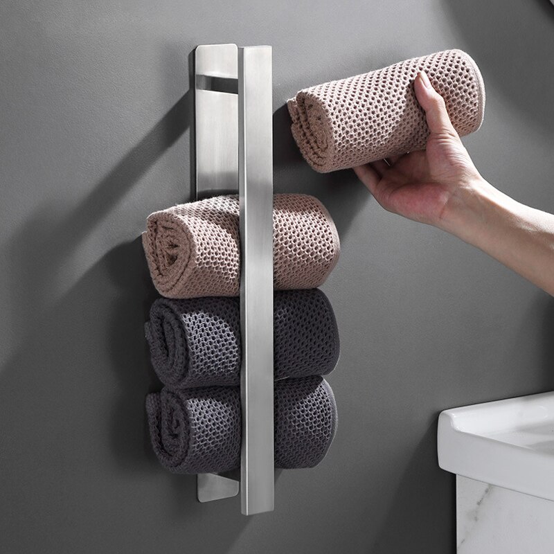 Zelfklevende Badkamer Accessoires Set Geen Boor Borstel Afwerking Zwarte Handdoek Bar Handdoek Haak Handdoek Keuken Wc Handdoek Houder Zilver