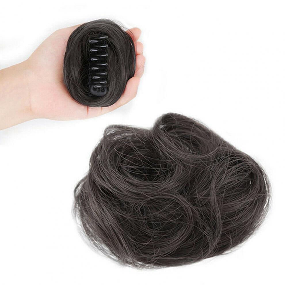 Girl's Donut Hair Bun synthetic Wrap On Messy Bun Mini Hair Bun Extension Curly Chignon Claw Clip Hairpiece Topknot Accessory