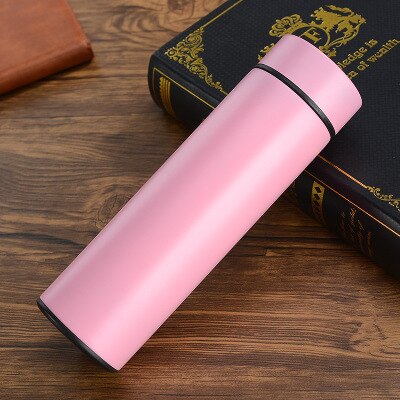 Clever Thermoskanne Thermoskanne 500ml vakuum glaskolben LED digitale Temperatur Anzeige edelstahl Clever vakuum glaskolben: frisch Rosa