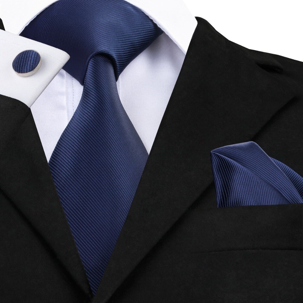 midnightblue sólido corbata pañuelo gemelos corbata de seda corbatas para hombres Formal de negocios boda C-770
